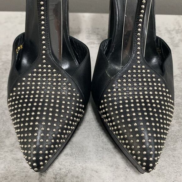 Saint Laurent Paris Black Leather Janis Studded T Strap Platform Pumps Size 37.5 - Picture 5 of 16